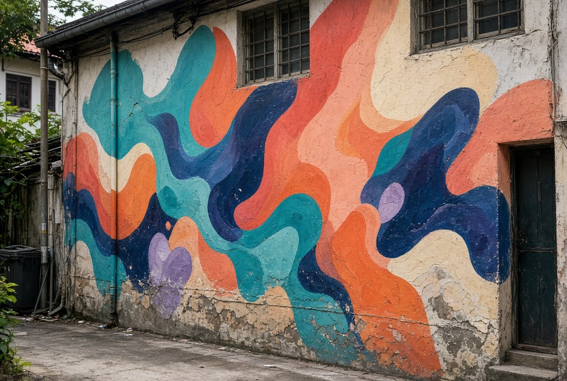 Painted mural on a shophouse wall