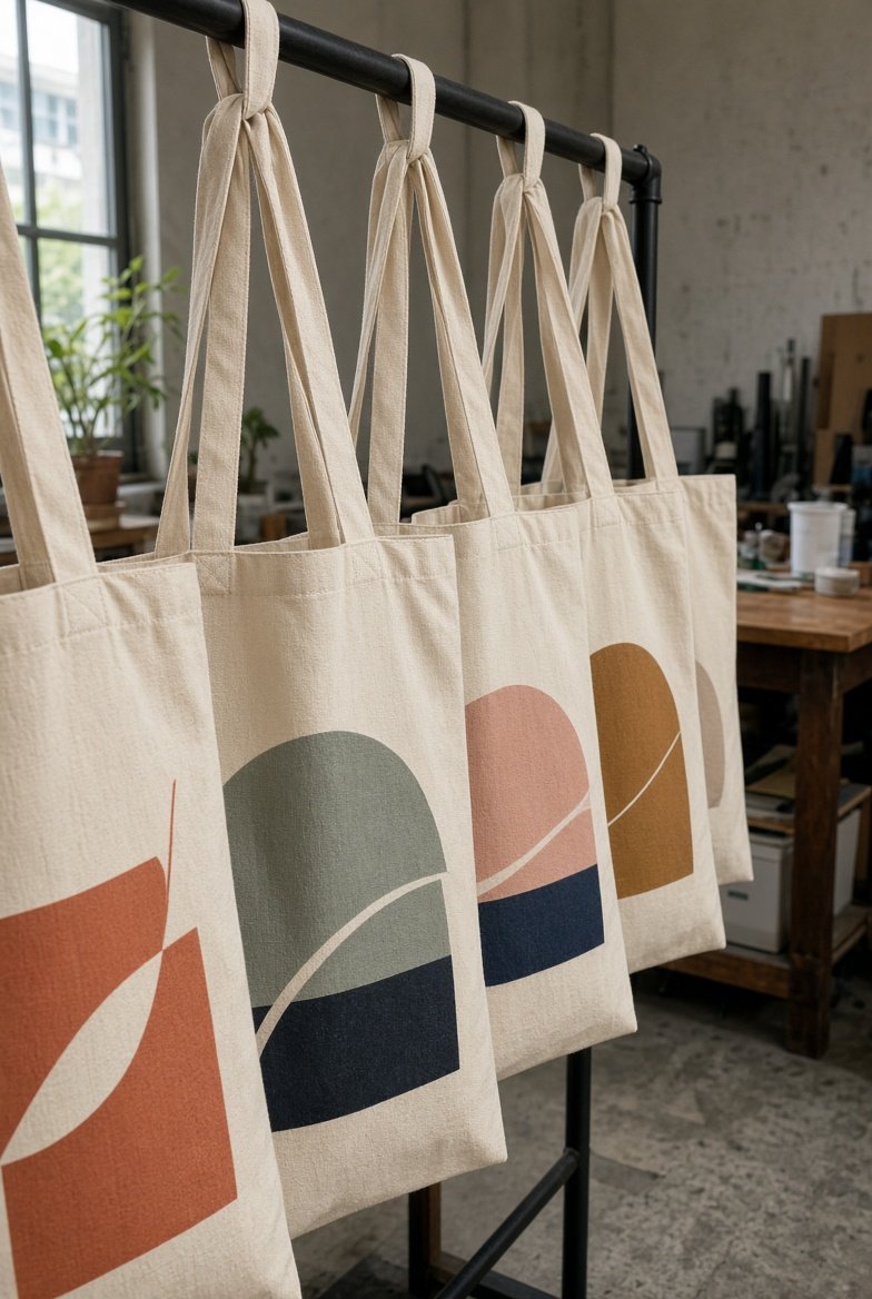 Screen-printed tote bags
